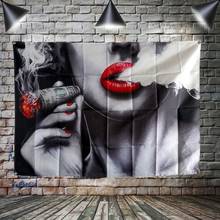 Red Mouth Smoking Flag Banner Sexy lady Beauty and Art Home Decor Hanging flag 4 Gromments in Corners Wall Art Canvas Painting 2024 - buy cheap
