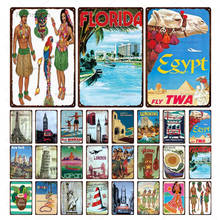 Vintage City Scenery Metal Sign Egypt Florida New York Tin Plates Poster Vacation Landscape Plaques Wall Art Iron Painting 2024 - buy cheap