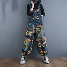 Women Abstract Print Denim Jumpsuits Rompers Fashion Pockets Loose Loose Jeans Female Casual Overalls Long Pants Plus Size 2021 2024 - buy cheap