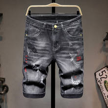 Shorts jeans masculino esportivo, estampado, de marca, slim fit, novos, moda urbana, com estampa de personalidade, 2021 2024 - compre barato