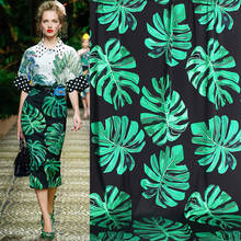 Fashion Green Leaf Monstera Printed Imitate Silk Satin Fabric For Woman Summer Dress Blouse Tissu Tela Хлопок материал DIY Cloth 2024 - buy cheap