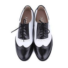 Four Seasons Hot Genuine leather Black+white sapato women oxford shoes leisure Derby Flat shoes Wing Tip Shoes 2024 - buy cheap