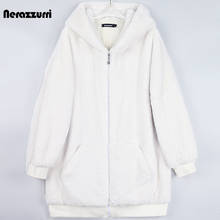 Nerazzurri Winter Blue Black Warm Oversized Faux Fur Sweatshirt Women with Hood Zipper Long Sleeve Loose Casual Fluffy Jacket 2024 - buy cheap