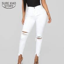 Calça jeans feminina, jaqueta rasgada, elástica, com borla, cintura alta, calça capri feminina skinny, pata 12780 2024 - compre barato