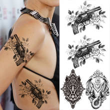 Sexy Gun Flower Temporary Tattoos For Women Men Adult Black Fake Wolf Tribal Elephant Tattoo Sticker Waterproof Body Art Tatoos 2024 - купить недорого