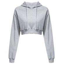 New Women Plain Hoodies Crop Top Solid Color Long Sleeve Ladies Hooded Pullover Summer Autumn Fashion Girl Sweatshirts 2024 - buy cheap