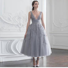 Verngo Grey Evening Dresses Short Beading Evening dress Elegant Prom Gowns Vintage Formal Dress Party Robe De Soiree 2024 - buy cheap