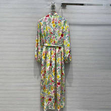 Шелковое длинное платье в богемном стиле 100%, дизайнерские модные весенние элегантные вечерние чные платья с цветным цветочным принтом и рукавами-фонариками 2024 - купить недорого