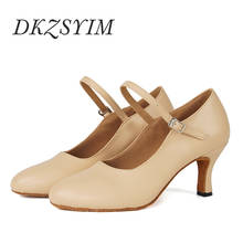 DKZSYIM Women Modern Dance Shoes Leather Ballroom Tango/Salsa Shoes Close Toe Soft Casual Shoes High Heels 6-10CM Wholesale New 2024 - buy cheap