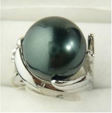 Fashion jewelry Free Shipping Genuine Natural 14mm Black South Sea Shell Pearl Wedding Jewelry Ring SZ 7/8/9 2024 - buy cheap