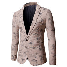 2020, фирменный мужской костюм, куртка Модные мужские принт блейзеры мужской Slim Fit повседневные блейзер цвета хаки Homme Пальто M-3XL 2024 - купить недорого