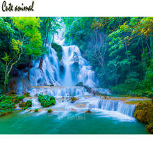 Bordado de diamantes 5d ejercicio completo redondo cuadrado verde bosque paisaje cascada diamante pintura diamante mosaico de punto de cruz kit 2024 - compra barato