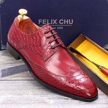 2021 New Style Men's Dress Shoes Genuine Leather Wingtip Oxford Derby Snake Print Pointed Toe Party Wedding Formal Shoes for Men 2024 - buy cheap