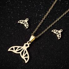 Oly2u Stainless Steel Gold Whale Tail Pendant Boho Necklace for Women Colar Mermaid Piercing Earings Jewelry Set Parure Bijoux 2024 - buy cheap