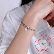 Pulseiras femininas de prata esterlina 925, bracelete com pingente redondo, joia fina de sorte, presente para casamento 2024 - compre barato