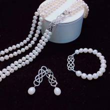Conjunto de collar y pendientes de circonia cúbica con perlas naturales, joyería de plata 925 con micro incrustaciones de circonita, 24-26 ", 8-9mm, envío gratis 2024 - compra barato