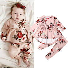 6-36months Baby Girls Clothes Set Long Sleeve Dress For Girls Pink Floral Print Long Pants Girls Sets Clothing 2019 Newborn Set 2024 - buy cheap