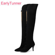 Hot  Brand New Fashion Black Gray Women Over The Knee High Boots High Heels Lady Shoes Plus Big Small Size 11 32 43 46 48 2024 - buy cheap