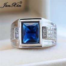 Mens Square Blue Stone Big Geometric Rings For Men Women Silver Color Vintage Wedding Engagement Ring Male Female Jewelry CZ 2024 - buy cheap