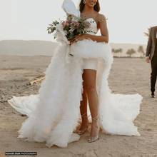 Unique Designer Wedding Dresses Hi Low One Shoulder Ruffled Tulle Overskirt With Long Train Bridal Wedding Dress 2024 - buy cheap