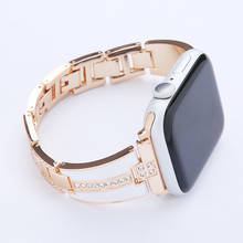 Pulseira luxuosa feminina, para apple watch band series 6 se 5 4 3, pulseira de aço inoxidável para iwatch 40mm 44mm 38/42mm, cinto de fácil ajuste 2024 - compre barato