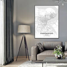 Black and White Paramaribo Suriname Latitude Longitude Canvas Art Map Poster 2024 - buy cheap