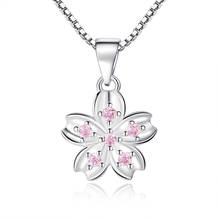 Elegant Sweet   Cherry Blossom Necklace Charming Women Pink Crystal Chain Pendants Romantic Valentine's Gifts 2024 - buy cheap