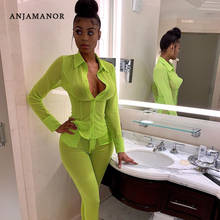 ANJAMANOR Neon Green Mesh Sexy Two Piece Set Top and Pants Matching Sets Autumn 2019 Women Clothes Sets Club Outfits D30-AF31 2024 - buy cheap