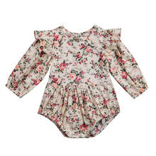 Macacão floral plissado para bebê recém-nascido de 0-18m, manga longa, roupas, verão, roupas infantis 2024 - compre barato