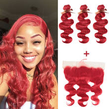 Remy Forte Body Wave Hair Bundles With Closure Red Bundles With Frontal Remy Brazilian Hair Weave Bundles 3/4 Red Hair Bundles 2024 - buy cheap