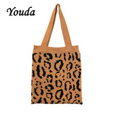 Youda Original Knitting Design Ladies Winter Shopping Handbag Leopard Casual Shoulder Bag Fashion Style Student Simple Tote 2024 - buy cheap