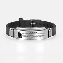 New Silicone Men's Bracelet TO MY SON I LOVE YOU from Dad Mom Courage Bracelets Adjustable Length Wristband Jewelry 2024 - buy cheap