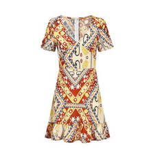 Dress Women 2021 Sexy Bohemian Chinese Wind New V-neck Printed Chiffon Mini Dresses Vestidos Dropshipping LY8063 2024 - buy cheap