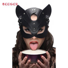 BEEGER  Naughty Kitty Cat Mask,Sexy Leather Cat Mask For Women Bdsm Fetish Cat Head Black Eye Mask Halloween Carnival Party Mask 2024 - buy cheap