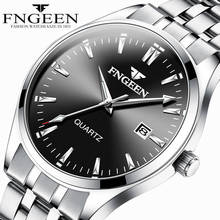 FNGEEN-reloj analógico de acero inoxidable para hombre, accesorio de pulsera de cuarzo resistente al agua con calendario, complemento masculino de marca de lujo de alta calidad 2024 - compra barato