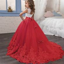 Red Christmas Dress For Girls Lace Backless Prom Gown Elegant Princess Dress New Year Party Gowns Wedding Kids Dresses For Girls 2024 - buy cheap