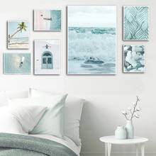 Pintura de tela, oceano, praia, flor, coqueiro, visão do mar, arte para parede, posteres e impressões, imagens para decoração de sala de estar 2024 - compre barato