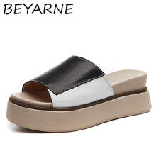 BEYARNE2020 women summer slippers casual shoes genuine leather wedge platform slippers women sandals black white high heel slide 2024 - buy cheap