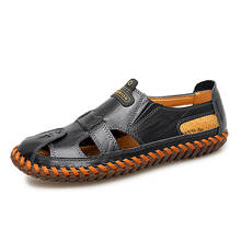 Sandalias de piel auténtica para hombre, zapatos cómodos para la playa, zapatillas informales para exteriores, sandalias de gladiador de verano 2024 - compra barato