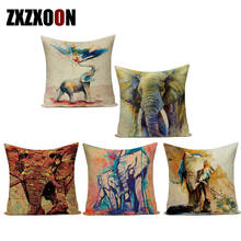 Decorative Throw Pillows Case African Animals Elephant Oil Painting Polyester Sofa Cushion Cover for Sofa Home Living Room 2024 - buy cheap