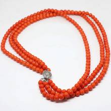 Coral artificial romântico, laranja rosa, 3 linhas, design da moda, colar de 6mm, miçangas redondas, presente, joia, 18 polegadas b1451 2024 - compre barato