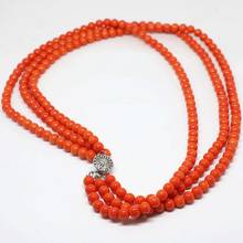 Collar romántico de 3 filas de corales artificiales, cuentas redondas de 6mm, rosa, naranja, regalo de joyería, 18 pulgadas, B1451 2024 - compra barato