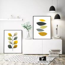 Pintura en lienzo de línea geométrica minimalista, póster de plantas, impresiones de hojas verdes, imagen artística de pared moderna para sala de estar, decoración del hogar 2024 - compra barato