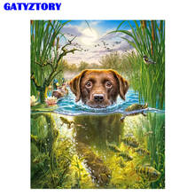 GATYZTORY-Cuadro de animales de perro nadador, pintura artesanal por números, arte de pared pintado a mano, imagen por números, regalo único para decoración del hogar 2024 - compra barato