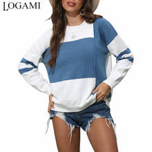 LOGAMI Autumn Winter Casual Sweaters Women Block Patchwork Pullover Woman Warm Sweater 2020 2024 - buy cheap