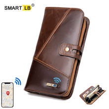 Cartera de mano de cuero genuino inteligente para hombre, monedero largo con cremallera compatible con Bluetooth, tarjetero, cartera para teléfono 2024 - compra barato