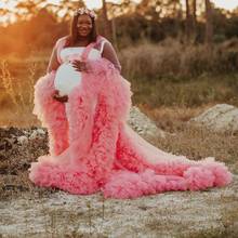 Vestidos de maternidad rosas para sesión de fotos, trajes de tul para Sesión de fotos para mujeres negras, vestido de novia de tul esponjoso para maternidad 2024 - compra barato