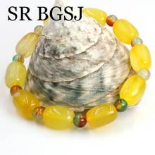 Pulsera de piedra elástica ajustable para mujer, gemas de ágata de pavo real amarillo Natural, 6mm, 10x14mm, 7 pulgadas, envío gratis 2024 - compra barato