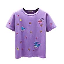 Camiseta morada con bordado de medusas y estrellas de mar para mujer, ropa Harajuku de algodón de manga corta con cuello redondo, Tops de verano 2024 - compra barato