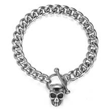 9mm Punk Gothic Skull Charm Bracelet for Men Boy Stainless Steel Curb Cuban Link Chain Ghost Head Male Jewelry  8inch 20cmDDB318 2024 - buy cheap